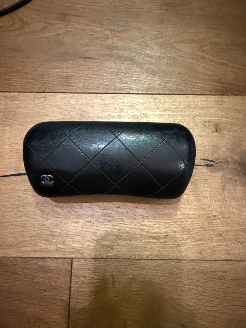 CHANEL Black Quilted Leather Eyewear Case with CC Accent
